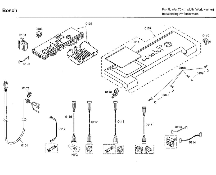 Control Panel Diagram and Parts List for WFMC3301UC 12 Bosch Washer