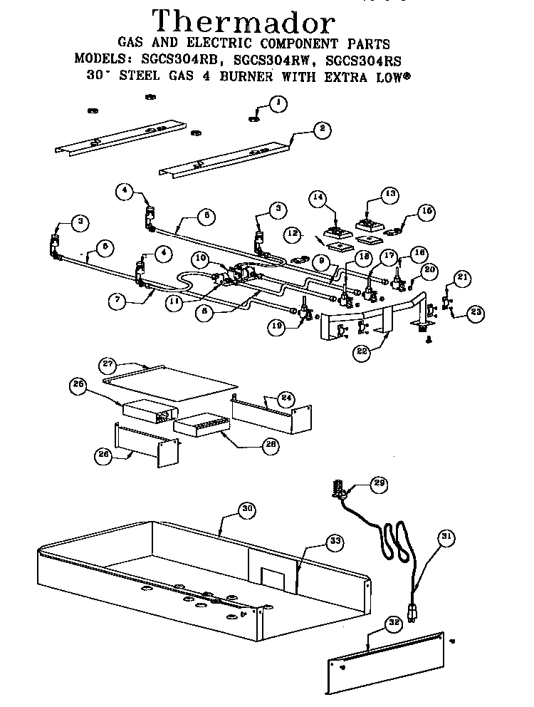 Gas & Electric Component Parts Diagram and Parts List for SGCS304RS  Thermador Cooktop