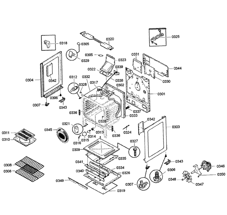 Cabinet Assy Diagram and Parts List for HGS5053UC 03 Bosch Range