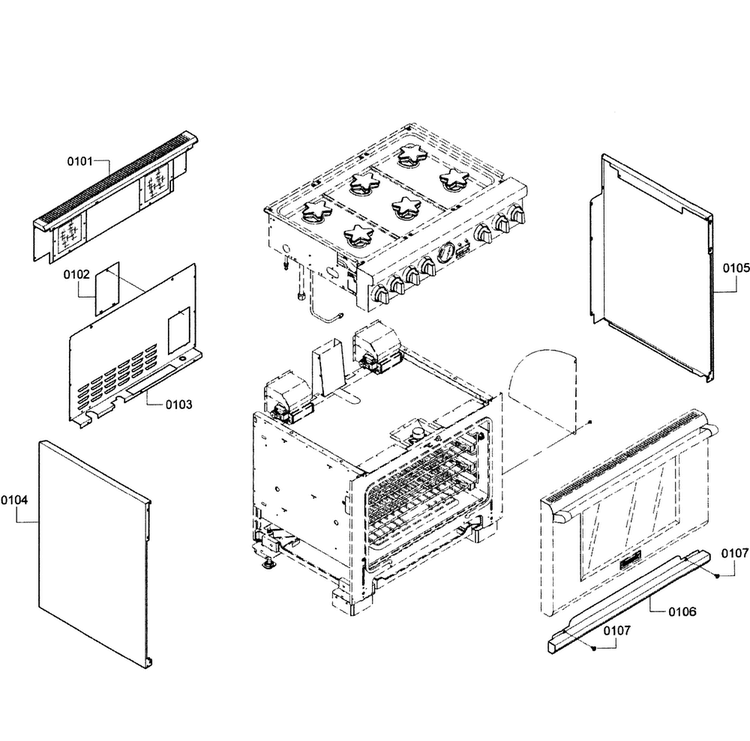 Main Assy Diagram and Parts List for PRG366JG 03 Thermador Range