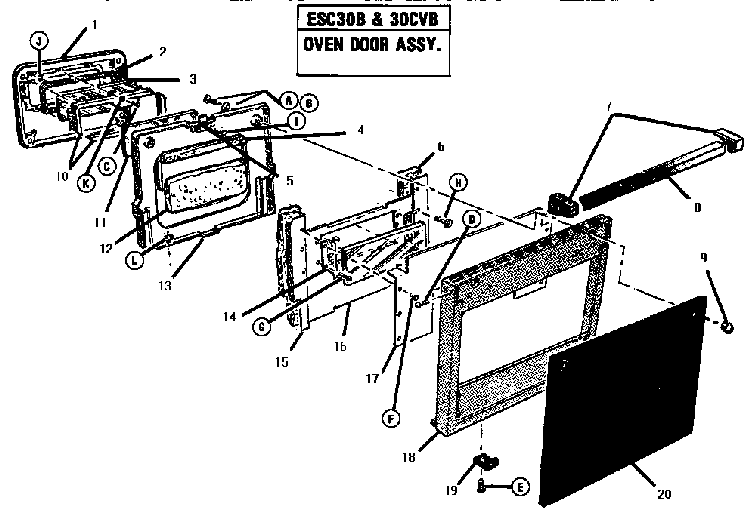 Oven Door Assembly Diagram and Parts List for ESC30CVB  Thermador Range