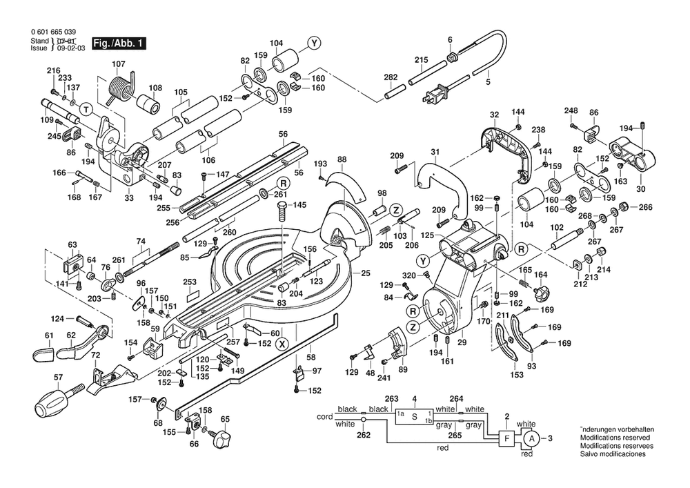 Section 1 Diagram and Parts List for 06016651A9  Bosch Miter Saw