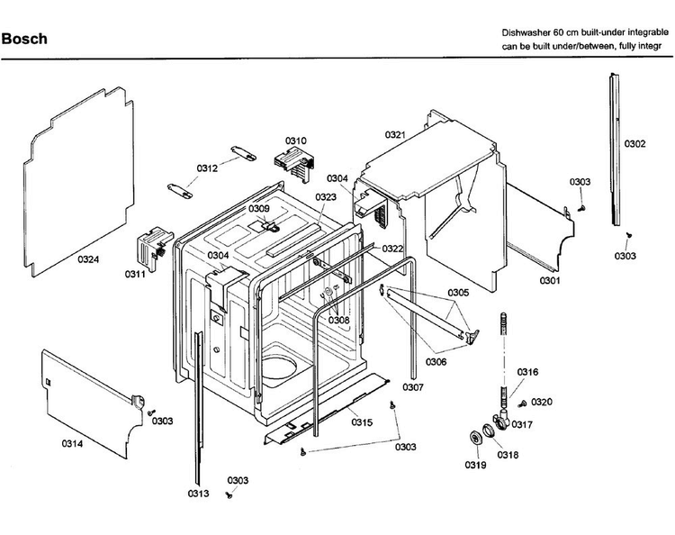 Frame Diagram and Parts List for SHV68M03UC 46 Bosch Dishwasher
