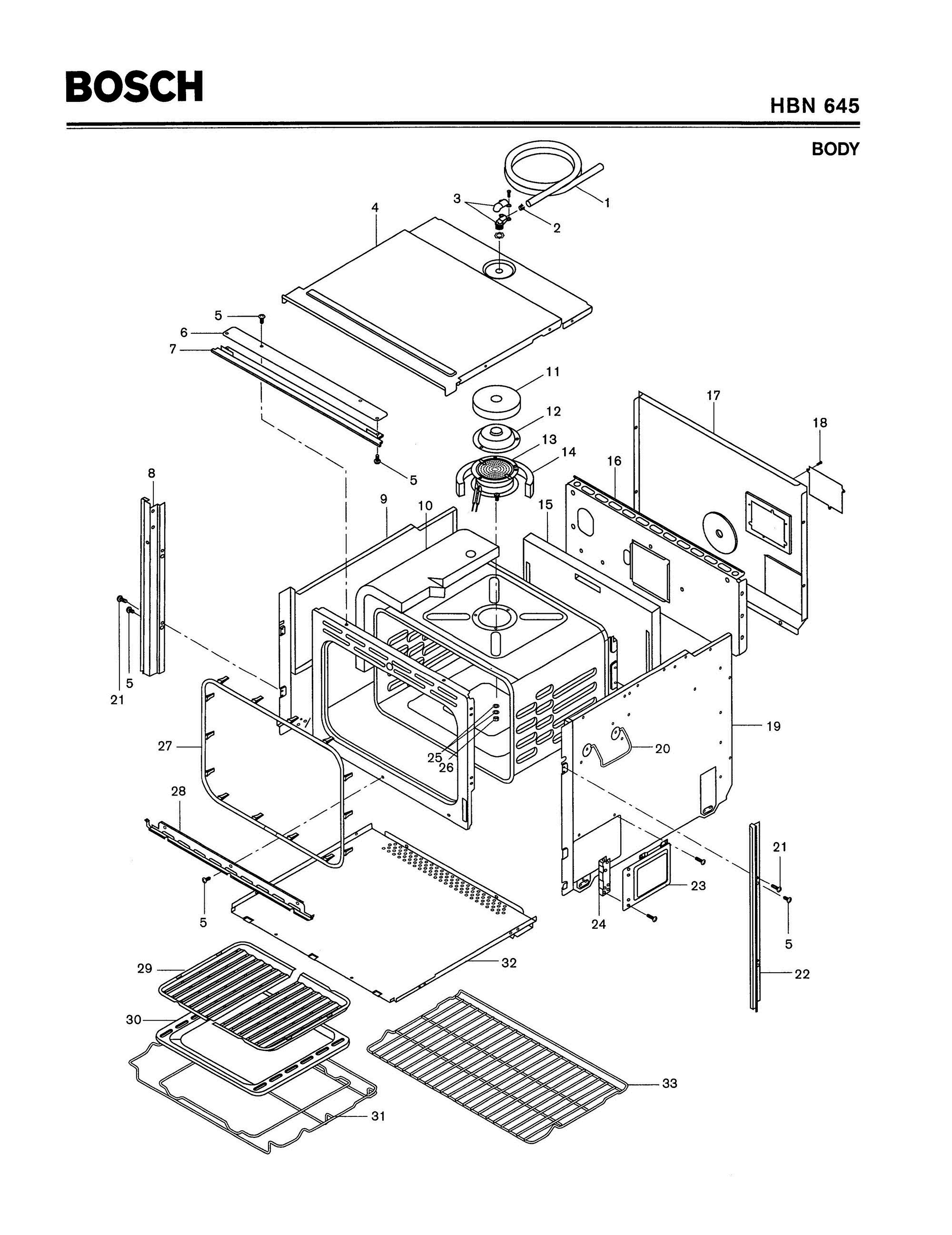 01 - BODY Diagram and Parts List for HBN645  Bosch Range