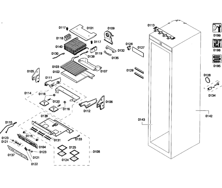 Cabinet Parts Diagram and Parts List for T24IF70NSP 20 Thermador Freezer