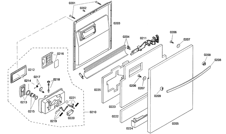 Door Assy Diagram and Parts List for SHX65P02UC 53 Bosch Dishwasher