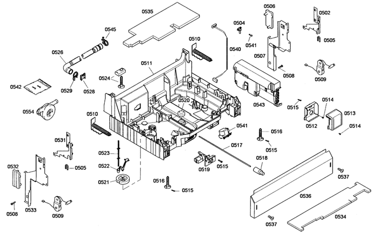 Base Assy Diagram and Parts List for SHV65P03UC 53 Bosch Dishwasher