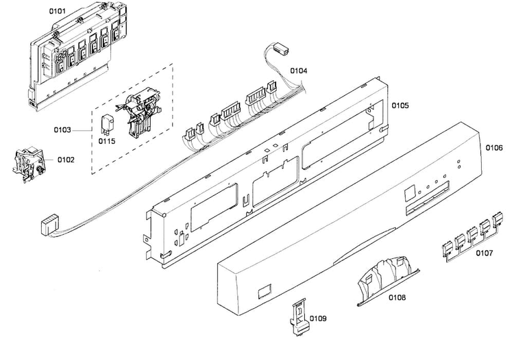 Front Panel Diagram and Parts List for SHE43P06UC 56 Bosch Dishwasher