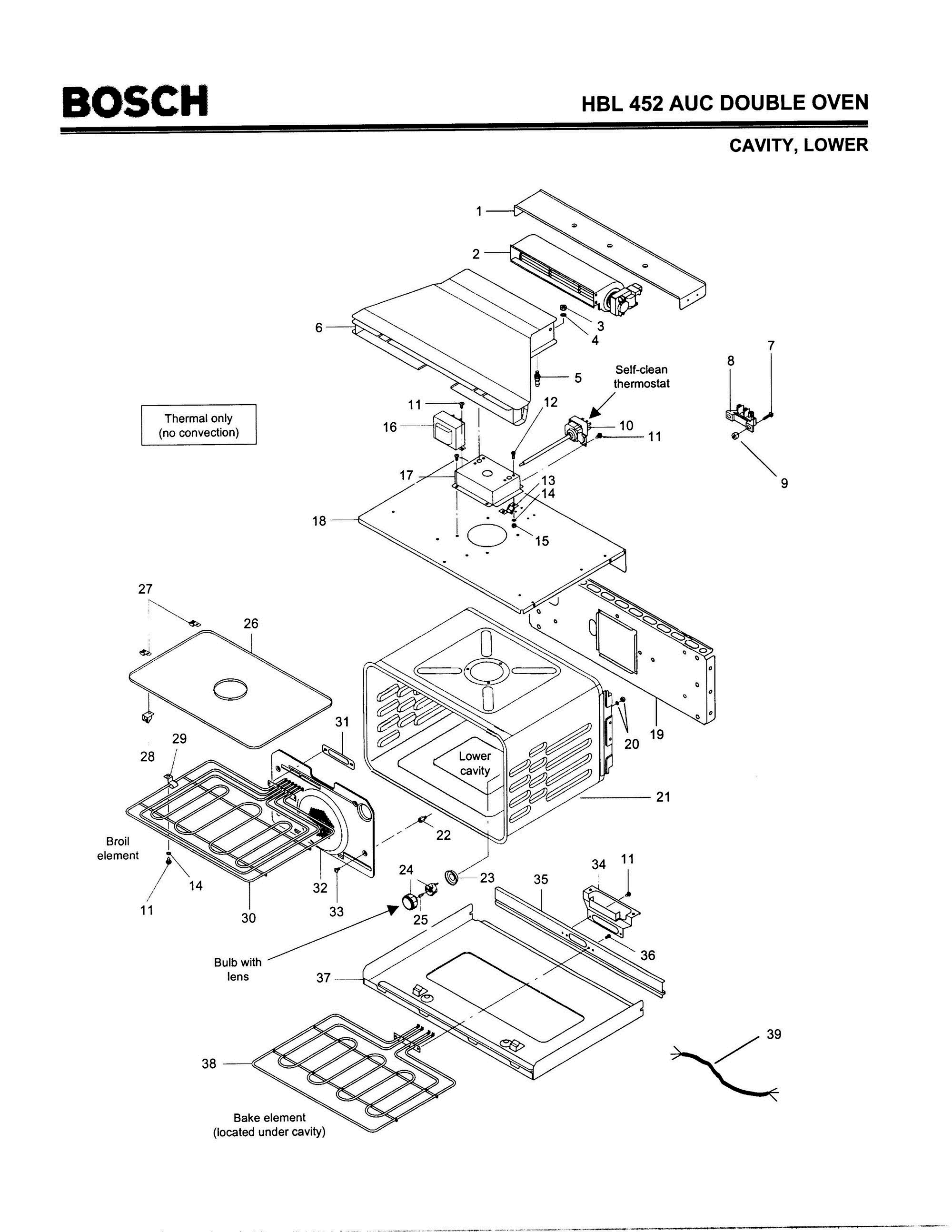 04 - CAVITY, LOWER Diagram and Parts List for HBL452AUC(FD8202-)  Bosch Wall Oven
