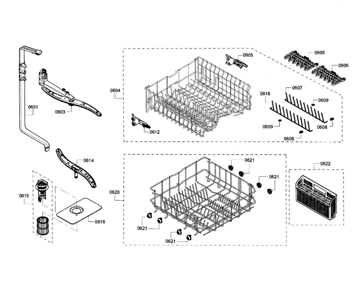 Rack Diagram and Parts List for SHX4AT55UC 14 Bosch Dishwasher