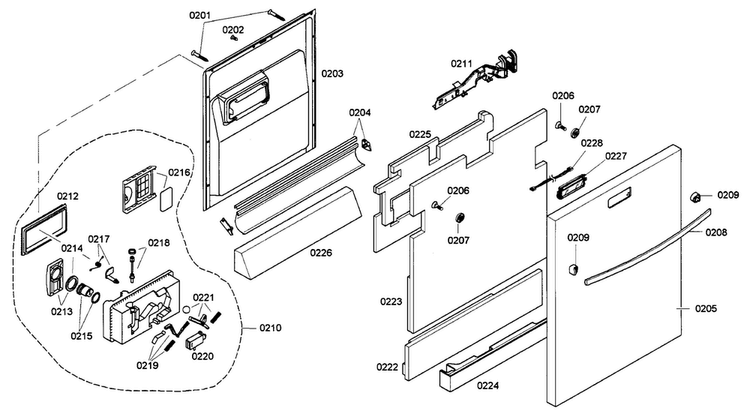 Door Assy Diagram and Parts List for SHX98M09UC 53 Bosch Dishwasher