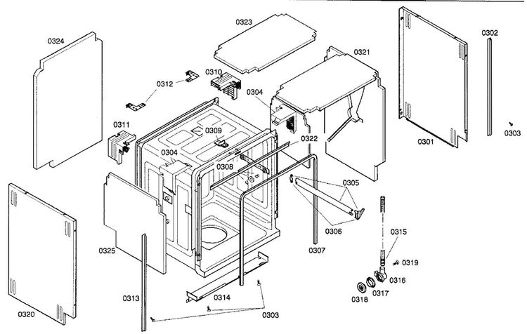 Cabinet Parts Diagram and Parts List for SHV99A13UC 19 Bosch Dishwasher
