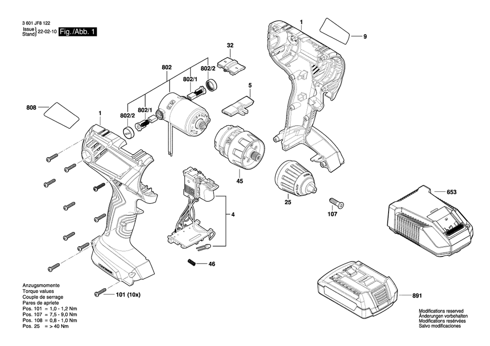Diagram Diagram and Parts List for GSR180-LI 3 601 JF8 122 Bosch Screwdriver