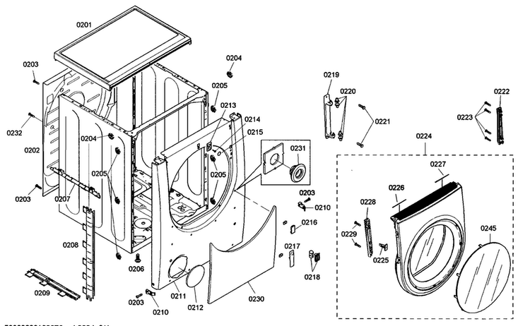 Cabinet Parts Diagram and Parts List for WTMC552CUC 05 Bosch Dryer