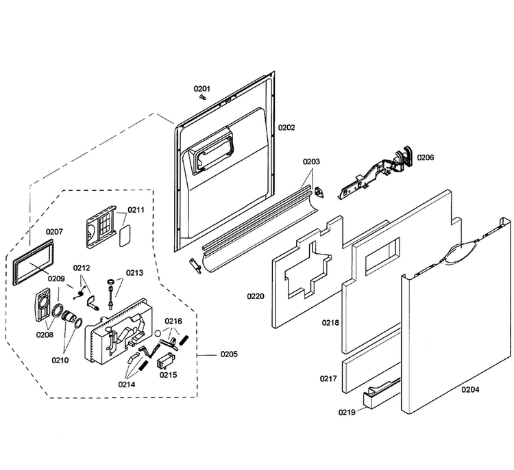 Door Assy Diagram and Parts List for SHE55M12UC 50 Bosch Dishwasher