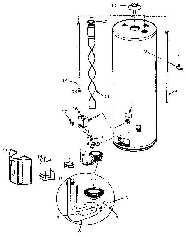 Replacement Parts Diagram and Parts List for 153334801  Kenmore Water Heater