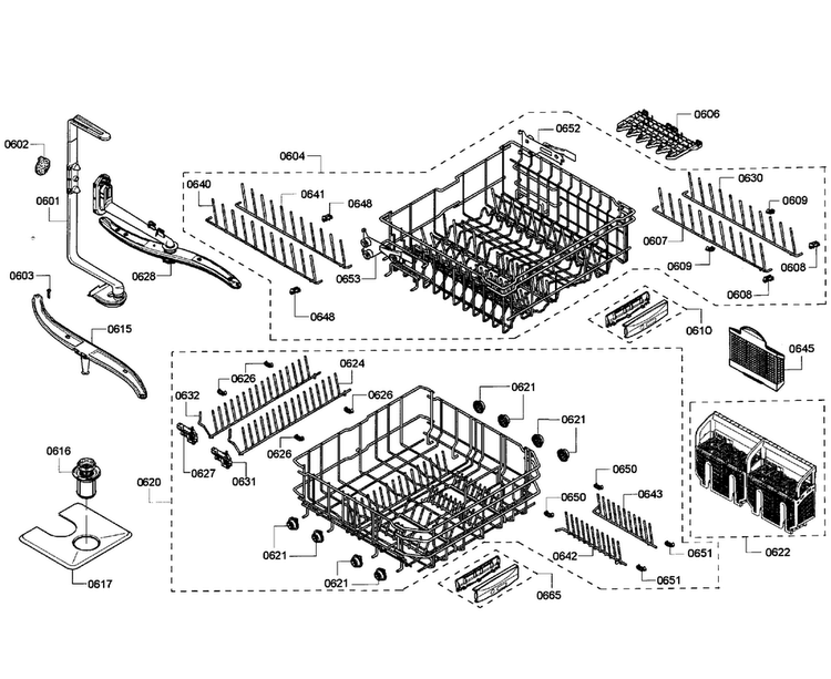 Baskets Diagram and Parts List for SHE55M15UC 61 Bosch Dishwasher