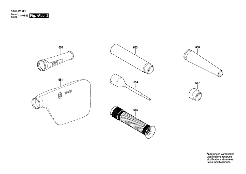 Diagram 2 Diagram and Parts List for GBL800E 3 601 J80 494 Bosch Leaf Blower / Vacuum
