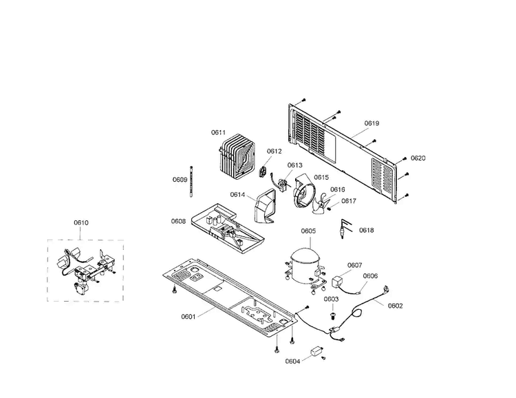 Compressor/condenser Diagram and Parts List for B20CS80SNS 01 Bosch Refrigerator