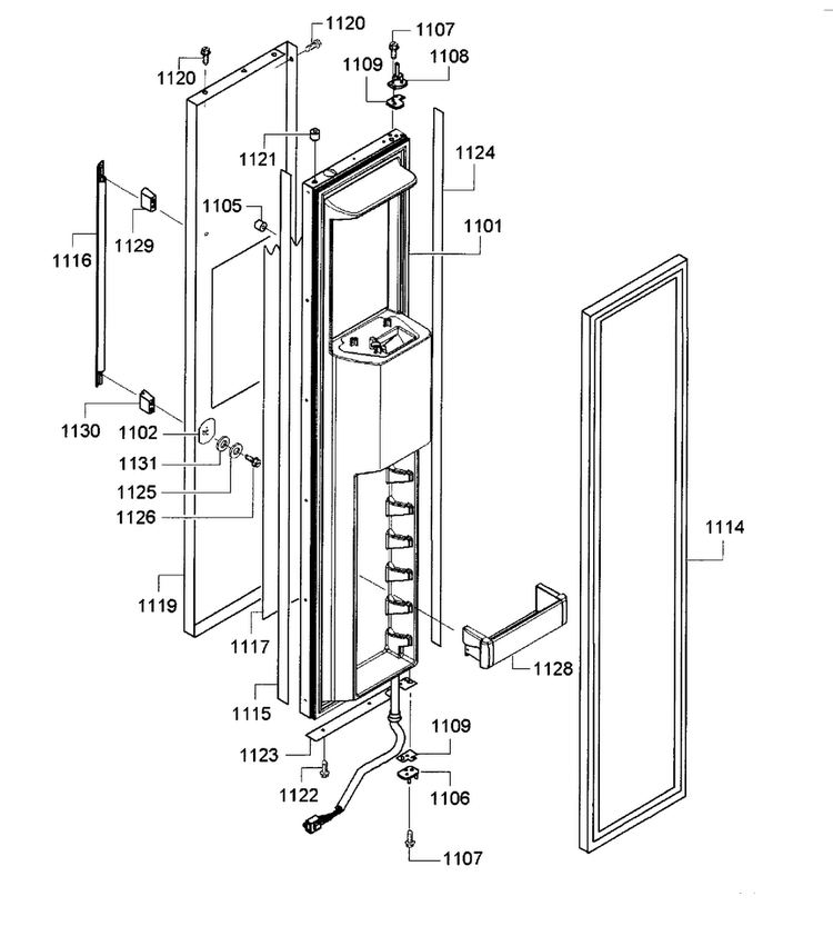 Left Door Diagram and Parts List for KBUDT4255E 05 Thermador Refrigerator