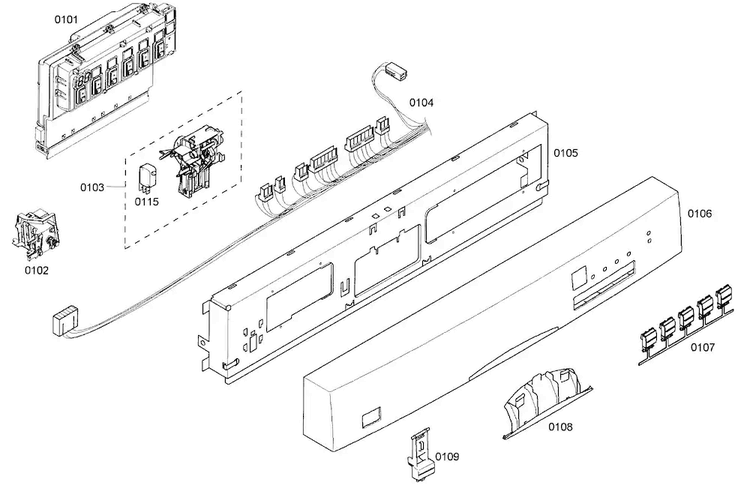 Control Panel Diagram and Parts List for SHE43M02UC 43 Bosch Dishwasher