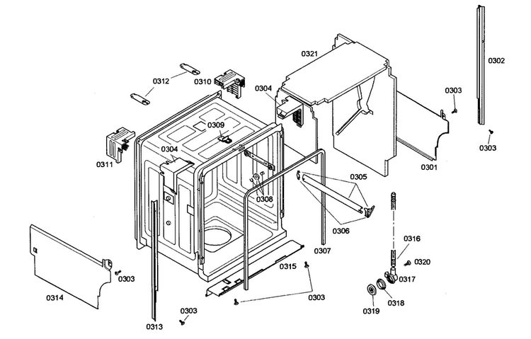 Cabinet Assy Diagram and Parts List for SHE46C02UC 46 Bosch Dishwasher