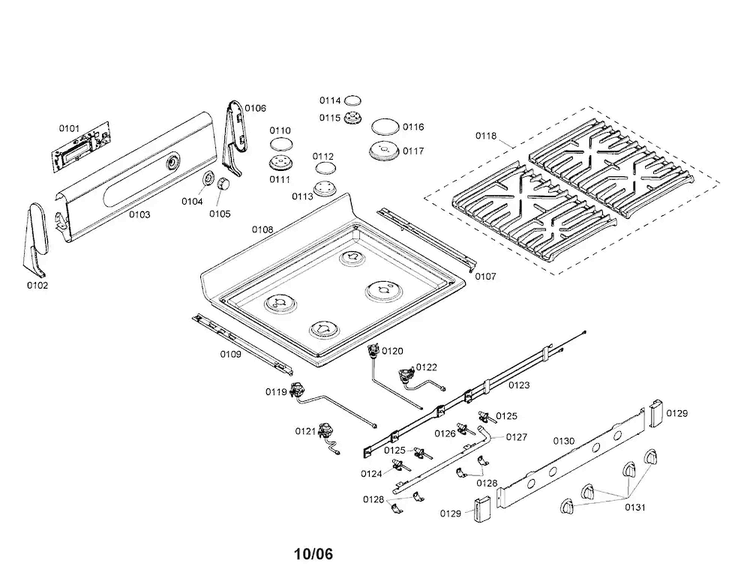 Cooktop Diagram and Parts List for HGS5062UC 01 Bosch Range