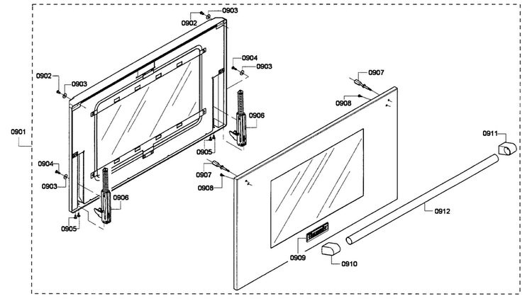 Door Assy Diagram and Parts List for PRD364GDHU 01 Thermador Range