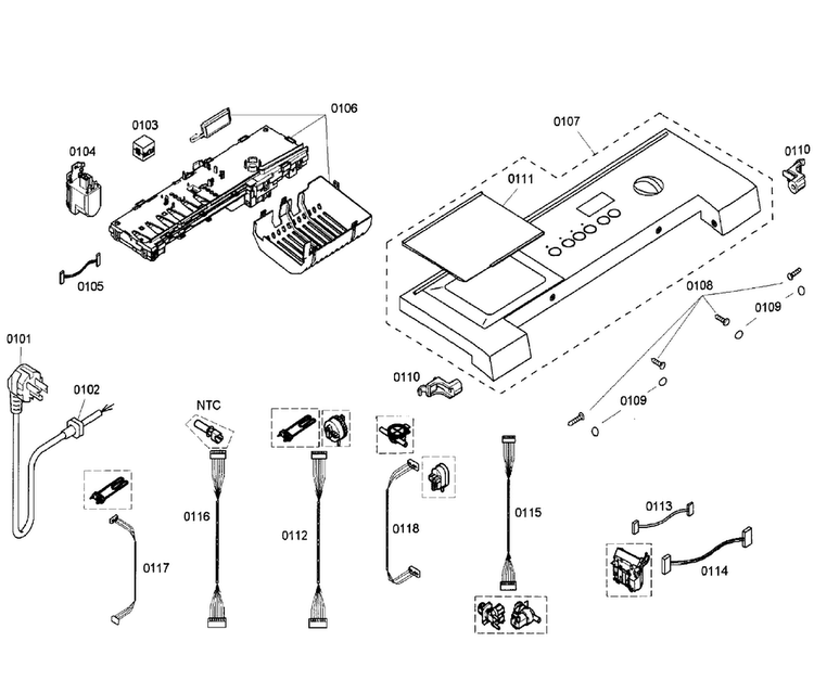 Control Panel Diagram and Parts List for WFMC6401UC 06 Bosch Washer