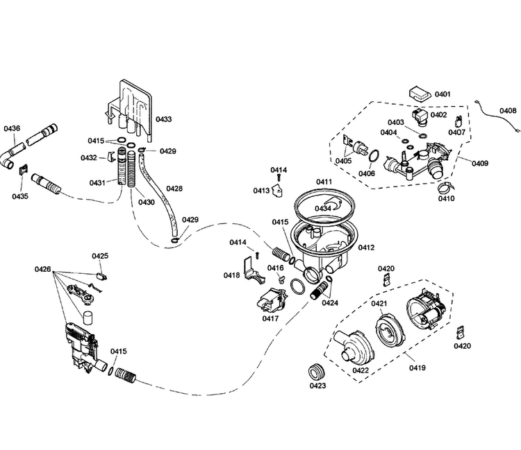 Pump Assy Diagram and Parts List for SHE55C05UC 53 Bosch Dishwasher