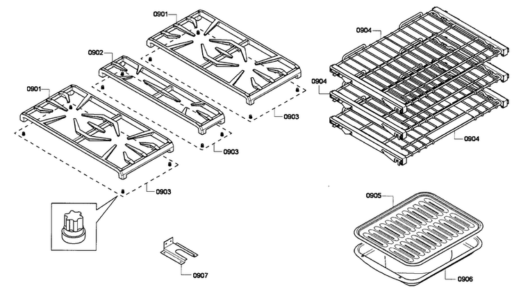 Grates/shelfs Diagram and Parts List for PRD304GHU 01 Thermador Range