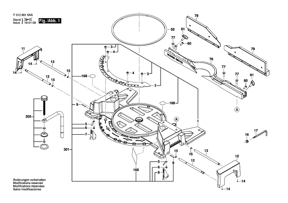 Bosch Spt88 (F0128810aa) 1 Diagram and Parts List for SPT88 F0128810AA Bosch Miter Saw