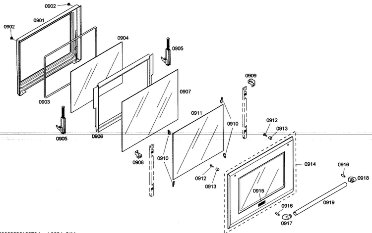 Oven Door Assy Diagram and Parts List for POM301 01 Thermador Microwave