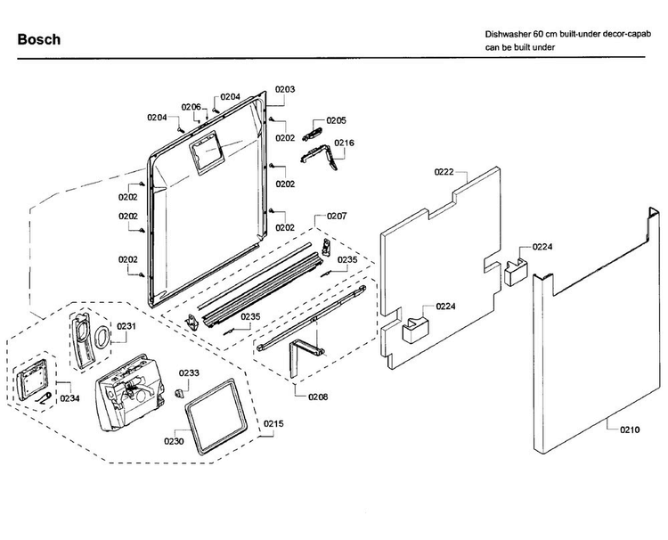 Door Diagram and Parts List for SHE53T56UC 09 Bosch Dishwasher