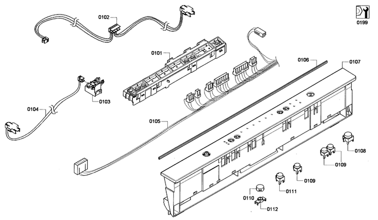 Front Panel Diagram and Parts List for SHX6AP05UC 01 Bosch Dishwasher