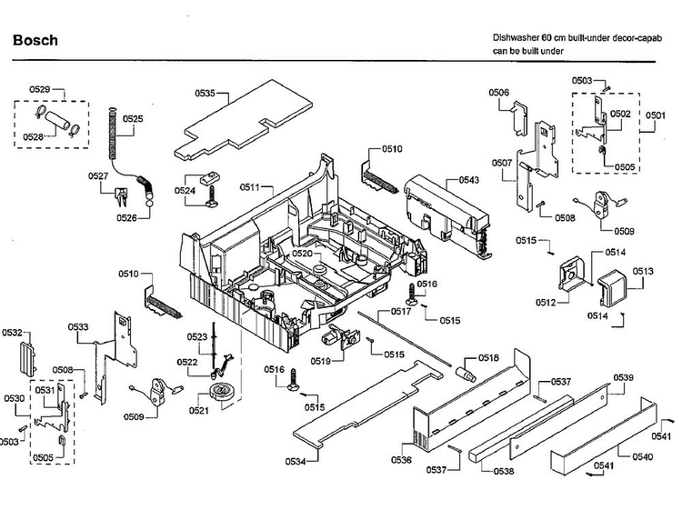 Base Diagram and Parts List for SHE66C02UC 47 Bosch Dishwasher