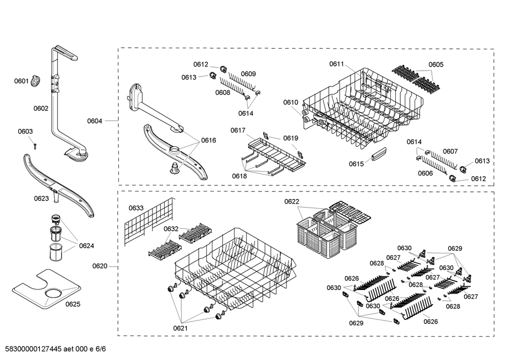Diagram 6 Diagram and Parts List for SHX56B06UC-14  Bosch Dishwasher