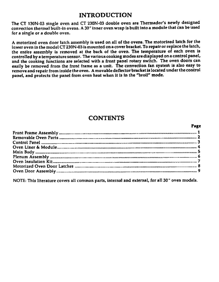 Contents Diagram and Parts List for CT130-03  Thermador Wall Oven