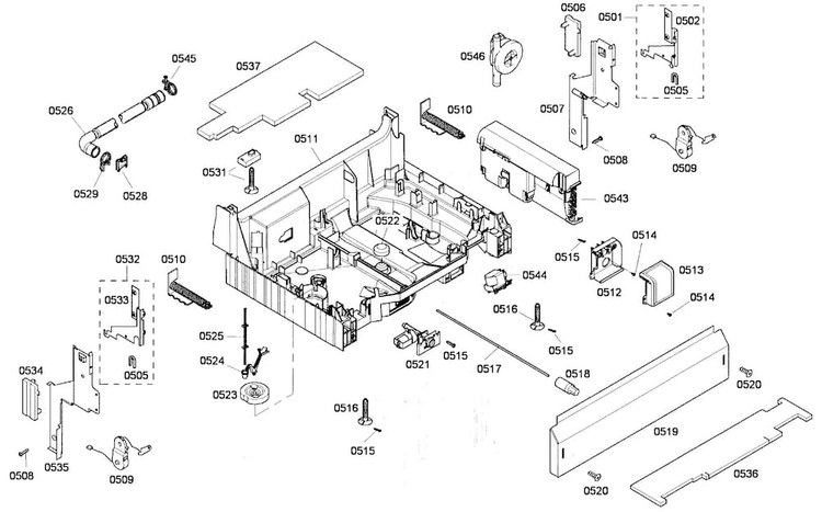 Base Assy Diagram and Parts List for SHE65P02UC 53 Bosch Dishwasher