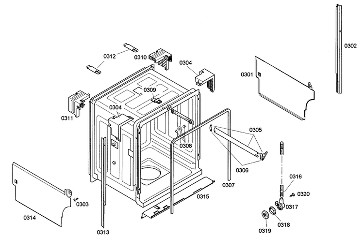Cabinet Diagram and Parts List for SHE42L12UC 50 Bosch Dishwasher