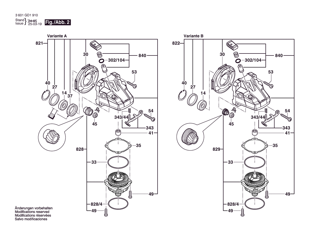 Figure 10 Diagram and Parts List for 3601GD1610 GWS14-60PD Bosch Angle Grinder