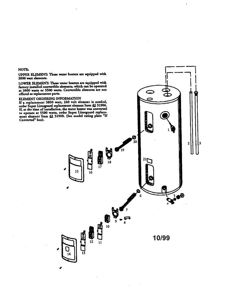 Electric Water Heater Diagram and Parts List for 153316252  Kenmore Water Heater