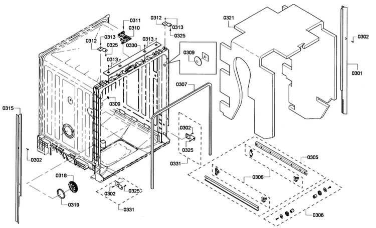 Cabinet Diagram and Parts List for SHX6AP05UC 01 Bosch Dishwasher