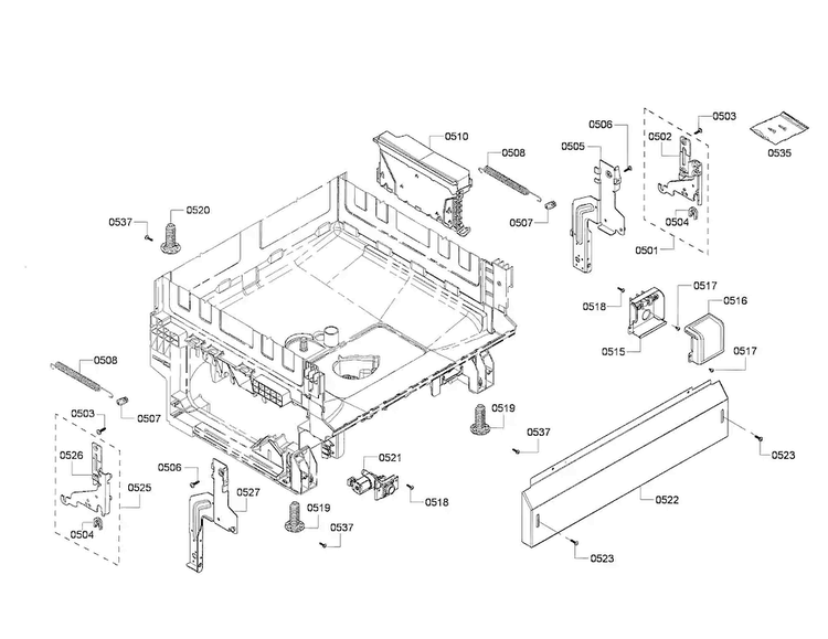 Base Diagram and Parts List for SHX4AP05UC 02 Bosch Dishwasher
