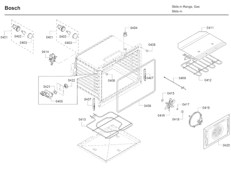 Cavity Parts Diagram and Parts List for HDI8054U 04 Bosch Range