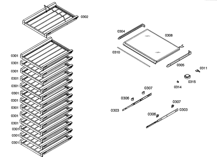 Shelf Assy Diagram and Parts List for B18IW50NSP 06 Bosch Freezer