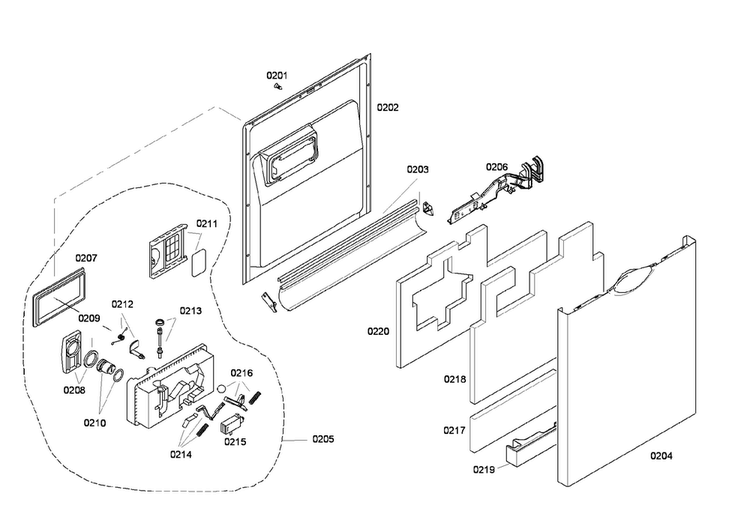 Door Assy Diagram and Parts List for SHE45C05UC 50 Bosch Dishwasher