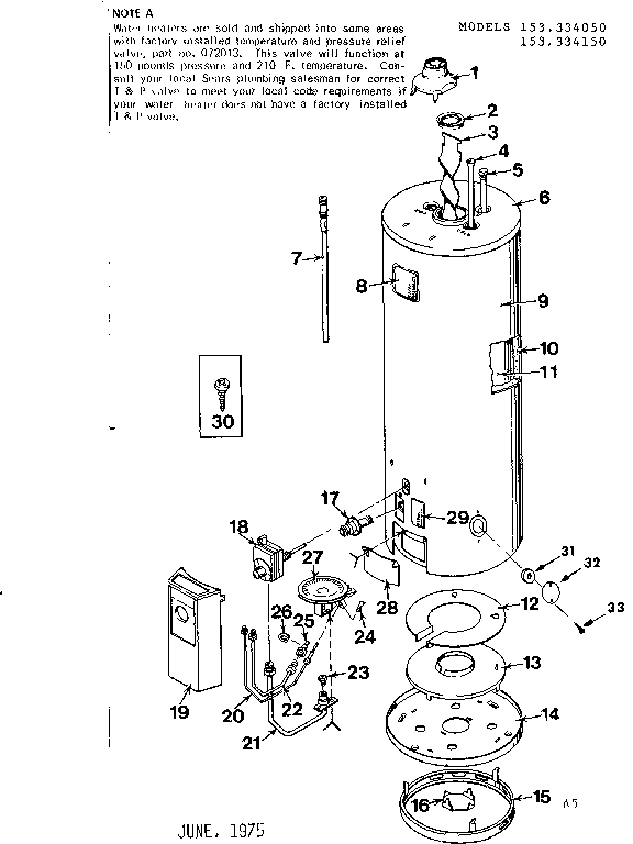 Replacement Parts Diagram and Parts List for 153334050  Kenmore Water Heater