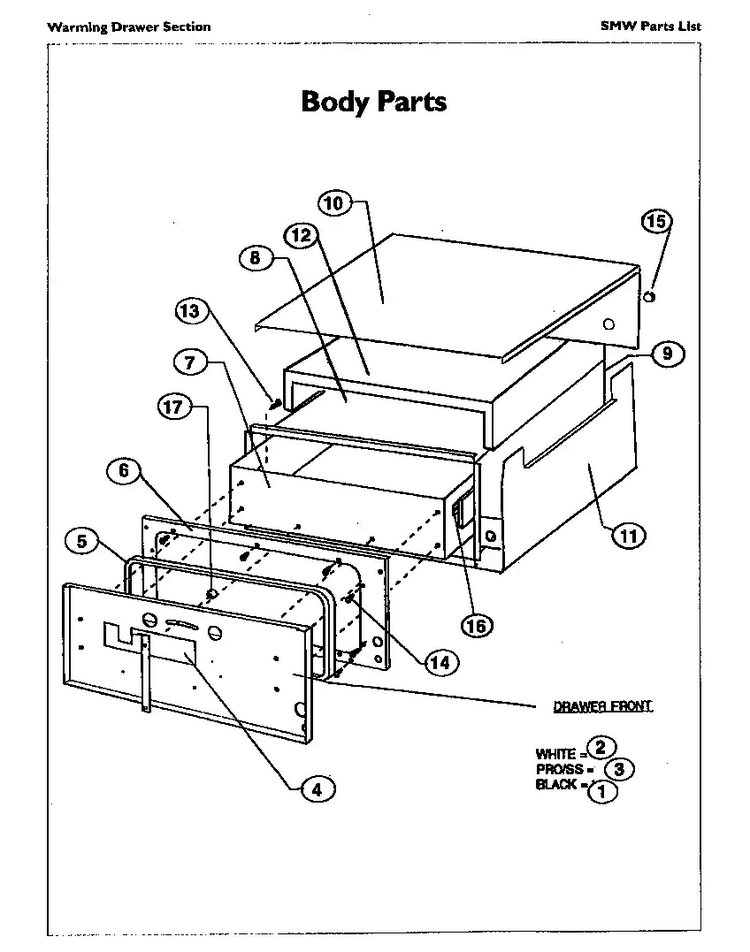 Body Diagram and Parts List for SMW272S  Thermador Range