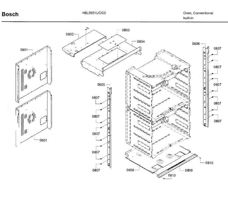 Frame Diagram and Parts List for HBL5651UC 03 Bosch Wall Oven